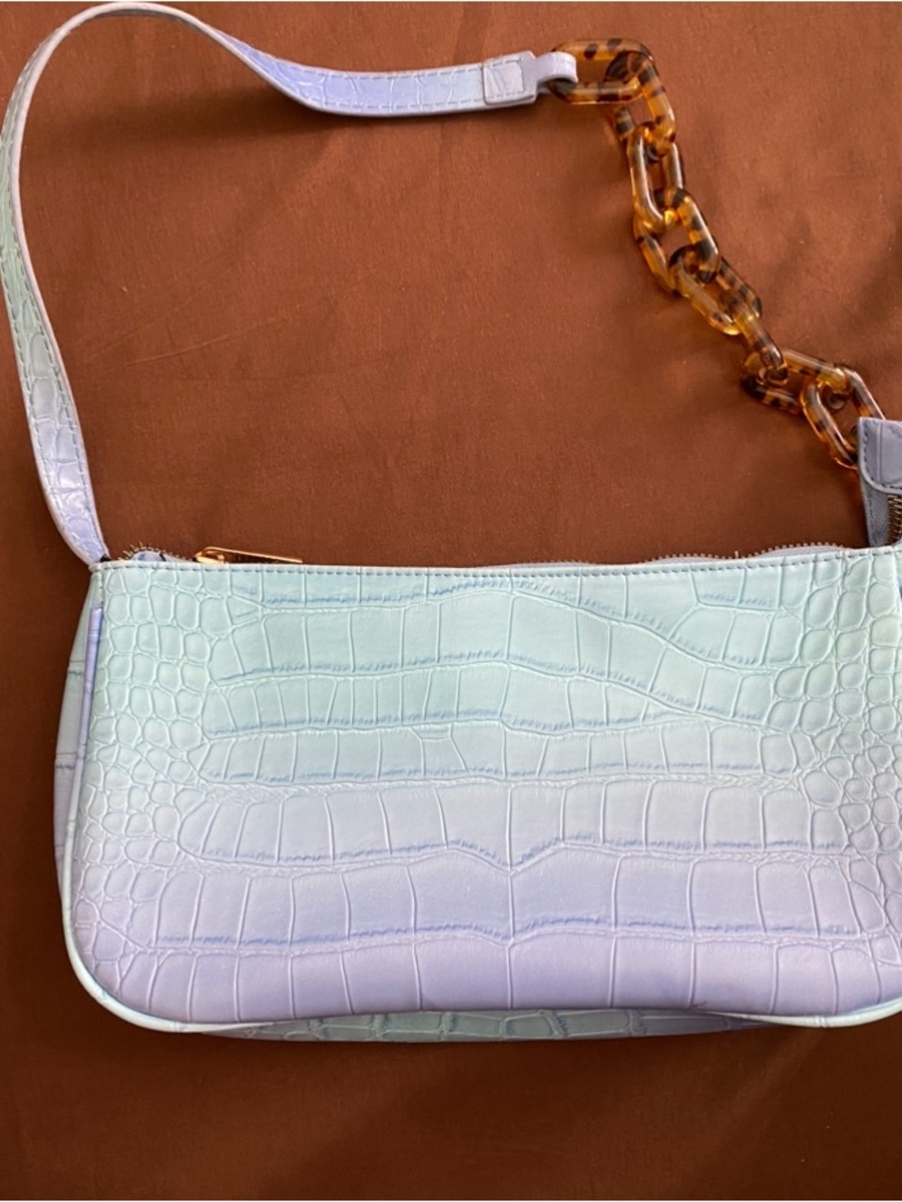 Croc-Embossed Pastel Shoulder Bag - Mint to Lavender